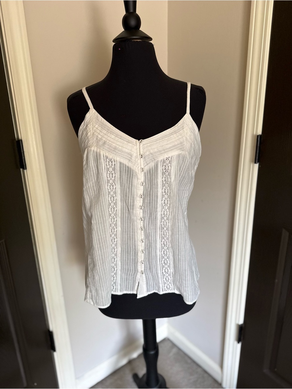 Sundance White Lace-Panel Button Front Camisole